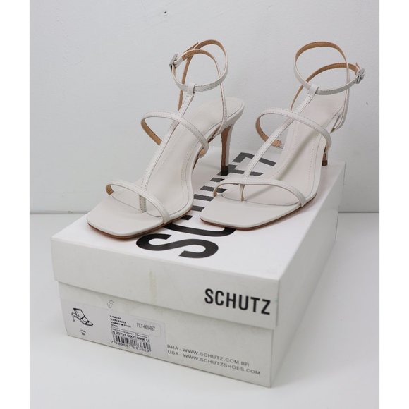 NWT Schutz Ameena Leather T-Strap Sandals Ankle Strap Kitten Heel Pearl Cream 7 - Picture 4 of 9